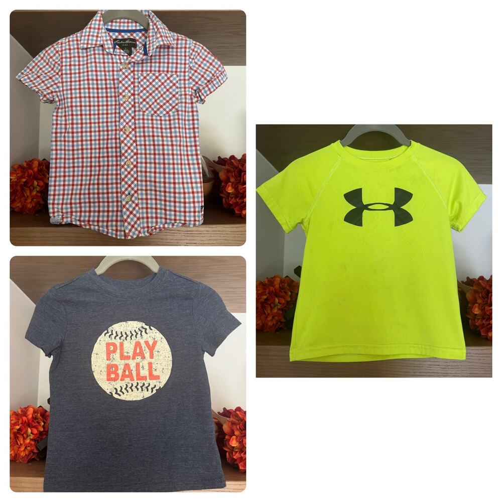 Tee/Button Down Top Bundle: Plaid, Baseball, Under Armour